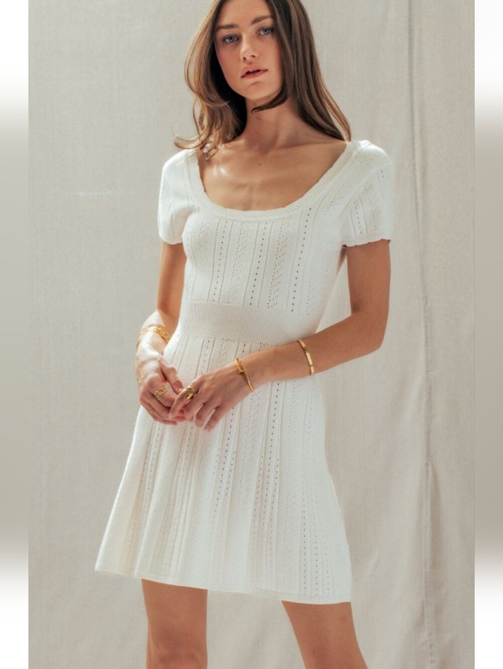 🐚 Ivory Pointelle Dress